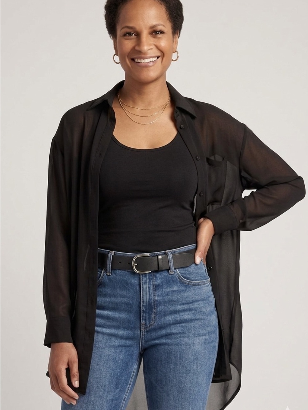Knix Papaya Sheer Black Oversized Button-Up long sleeve Shirt blouse - Picture 6 of 15